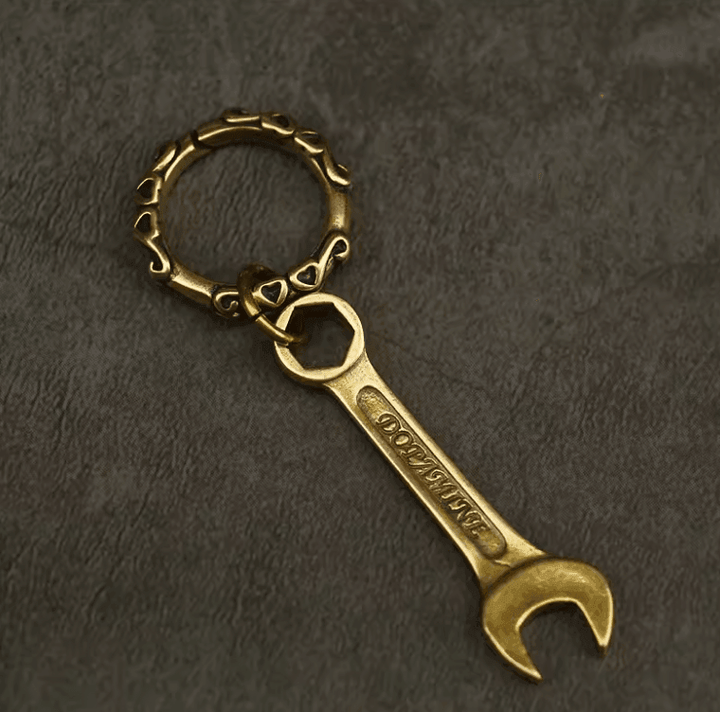Solid Vintage Brass Wrench Keychain