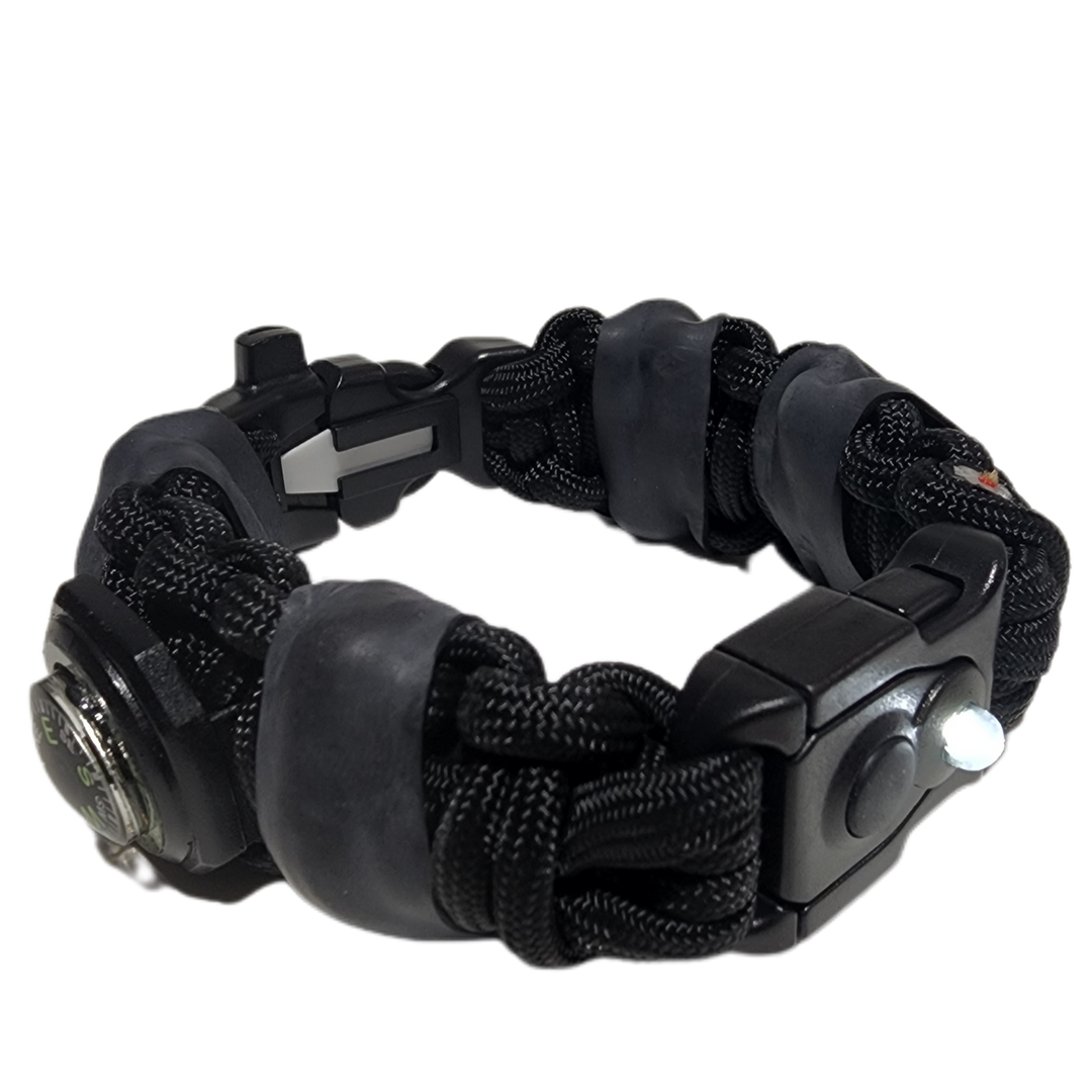EDC Prepper - Paracord Bracelet Urban Tool Kit Equipped w/ LED Light, fire starter, blade, compass.