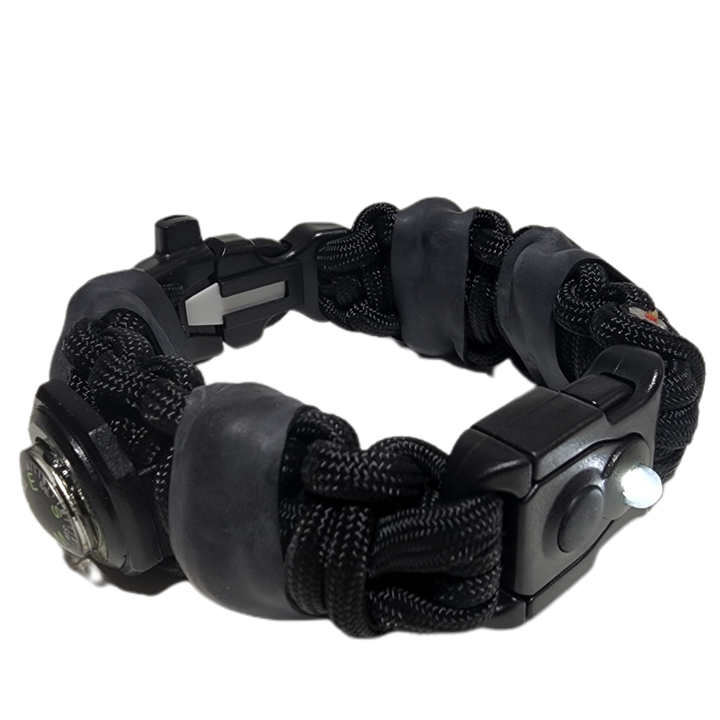 EDC Prepper - Paracord Bracelet Urban Tool Kit Equipped w/ LED Light, fire starter, blade, compass.