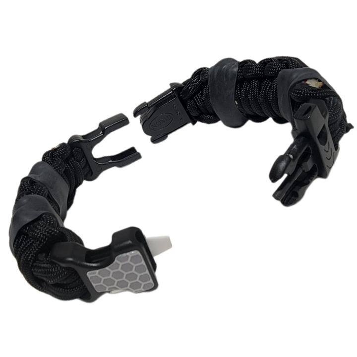 EDC Prepper - Paracord Bracelet Urban Tool Kit Equipped w/ LED Light, fire starter, blade, compass.