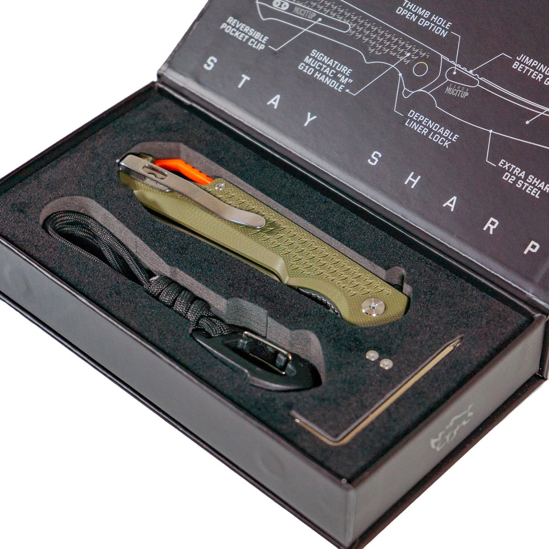 MUCTAC Ceros Folding Knife D2 Steel 3.8" Blade OD Green G10 Liner Lock EDC