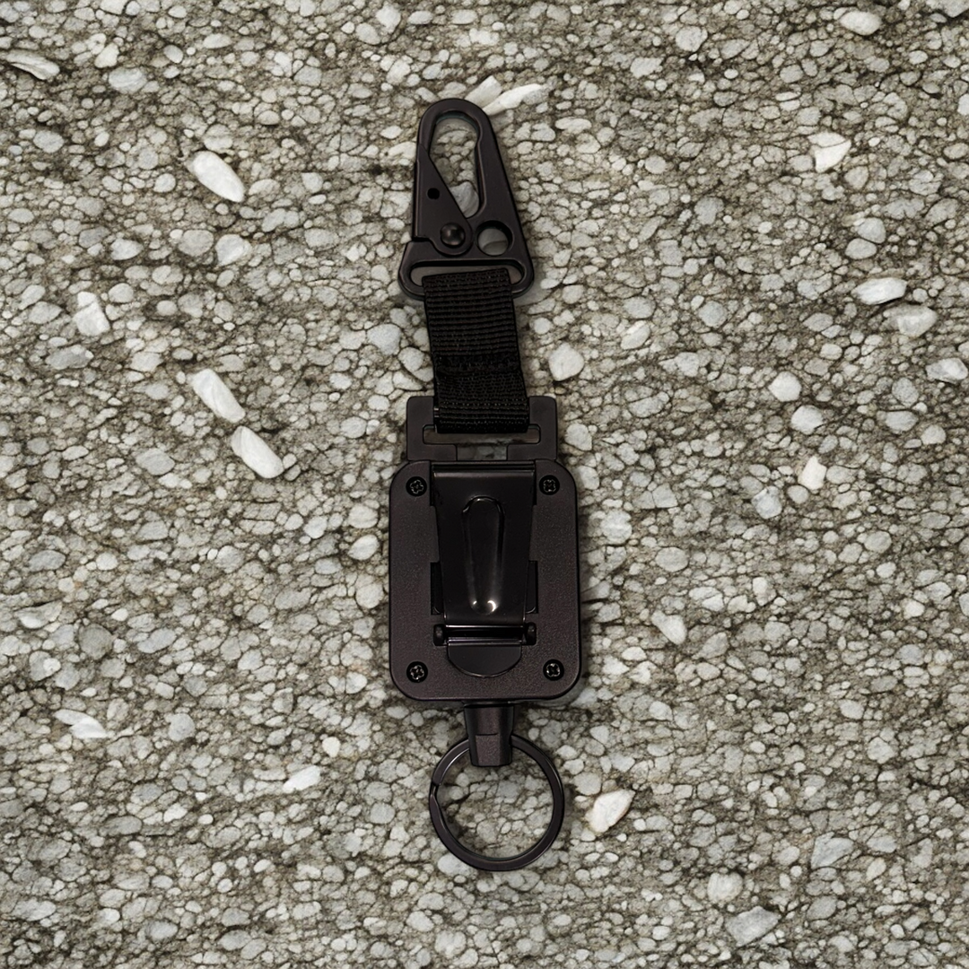 Tactical retention leash - Black - belt clip &amp; steel braided line