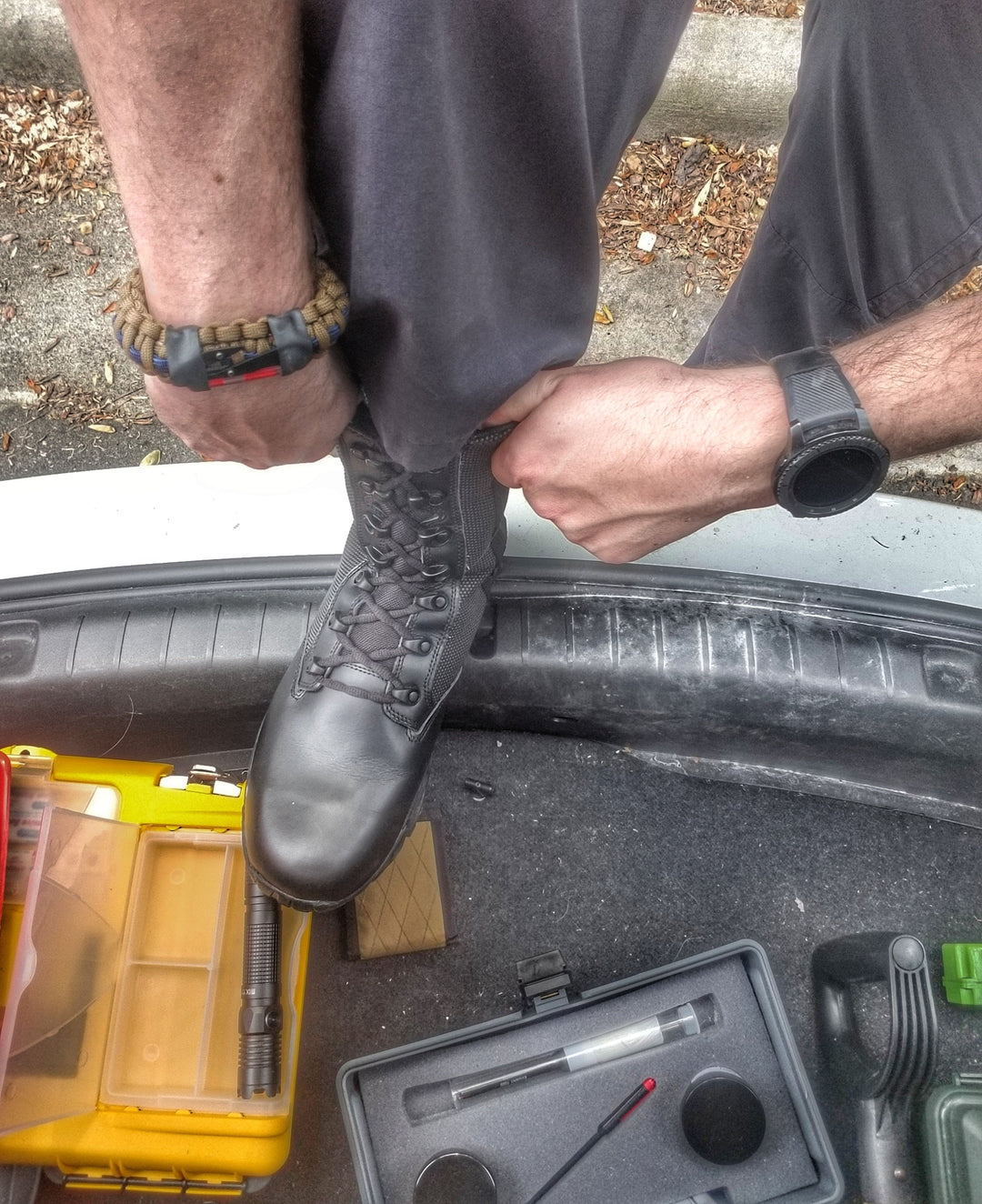 First Responder Strap - Police LEO backup duty gear w/ light, cuff key, seatbelt cutter, compass.