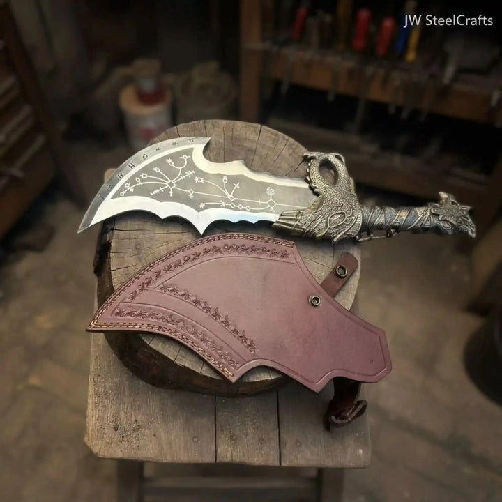 Blades of Chaos Replica Inspired Crescent Blade With Leather Sheath