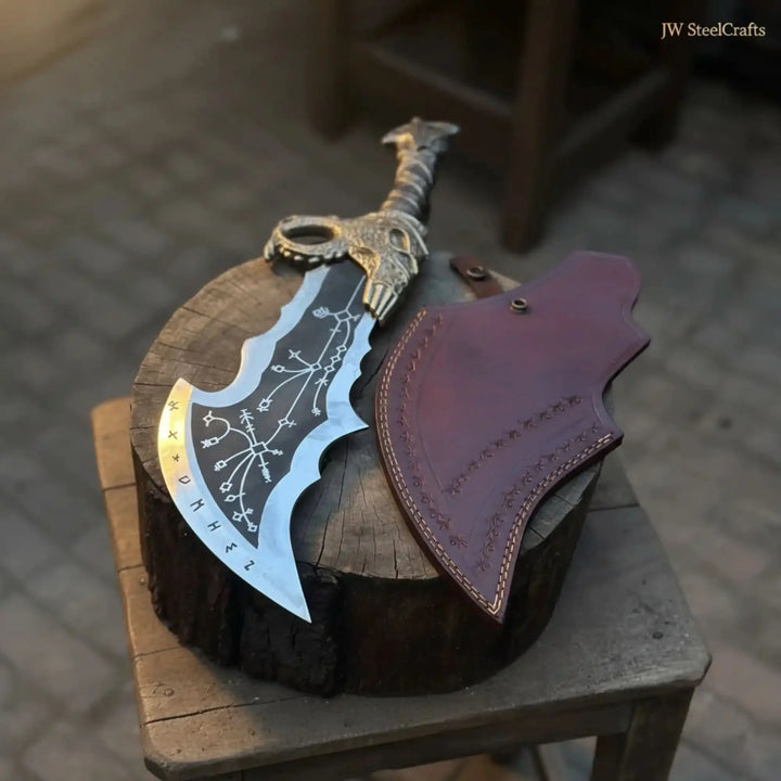 Blades of Chaos Replica Inspired Crescent Blade With Leather Sheath