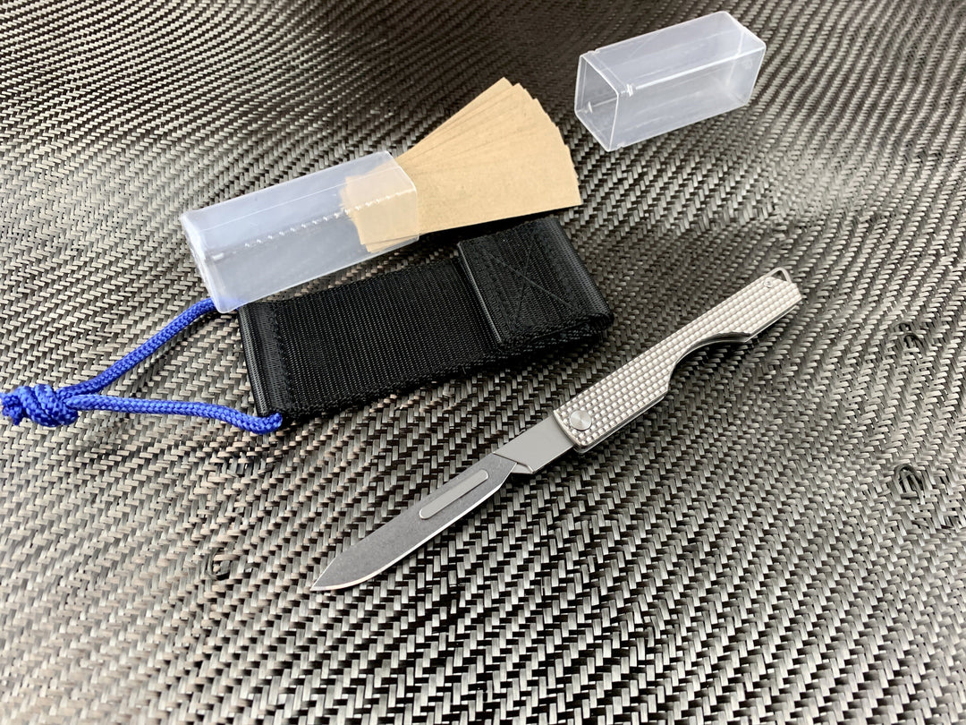 Oversized - Folding Titanium Craft Scalpel Knife + Case + Spare Blades!