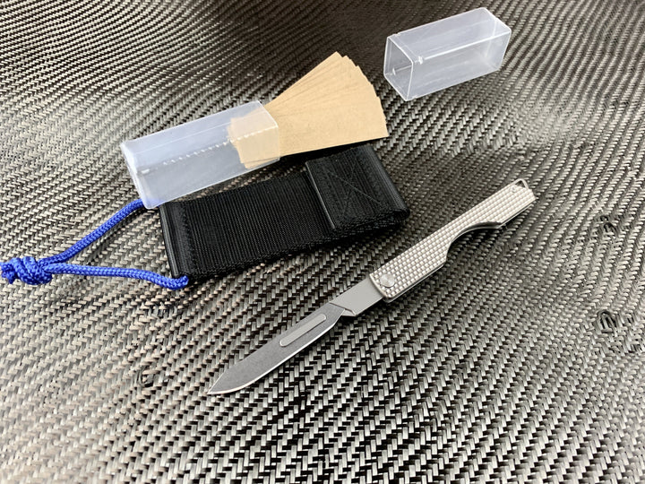Oversized - Folding Titanium Craft Scalpel Knife + Case + Spare Blades!