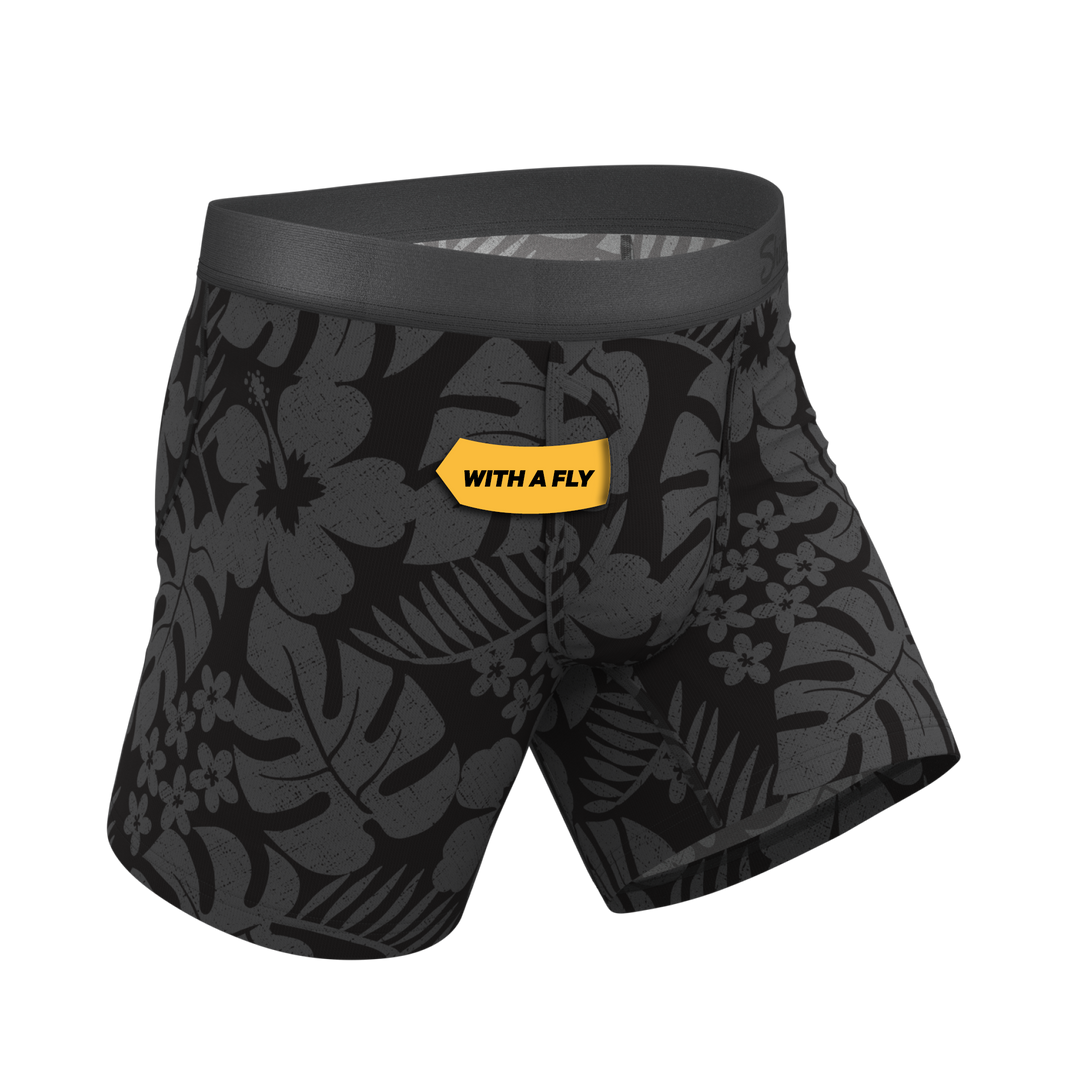 The Midnight Flora | Black Tonal Tropical Ball Hammock® Pouch Underwear With Fly