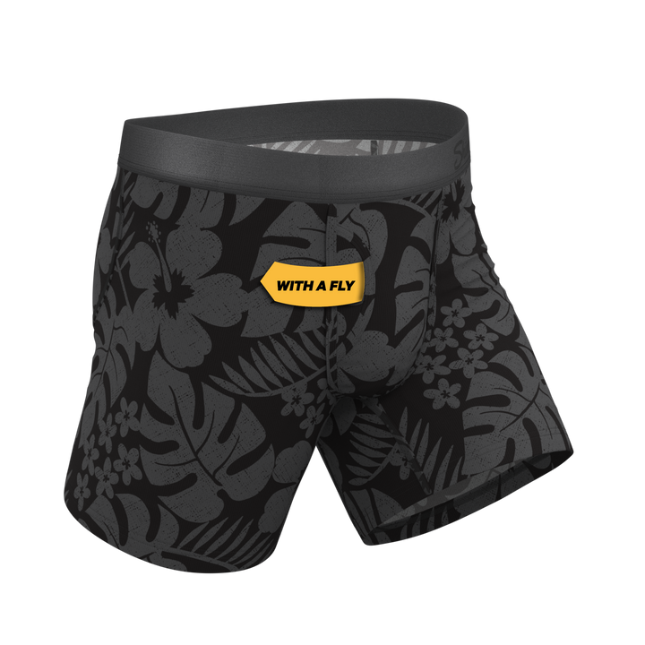 The Midnight Flora | Black Tonal Tropical Ball Hammock® Pouch Underwear With Fly