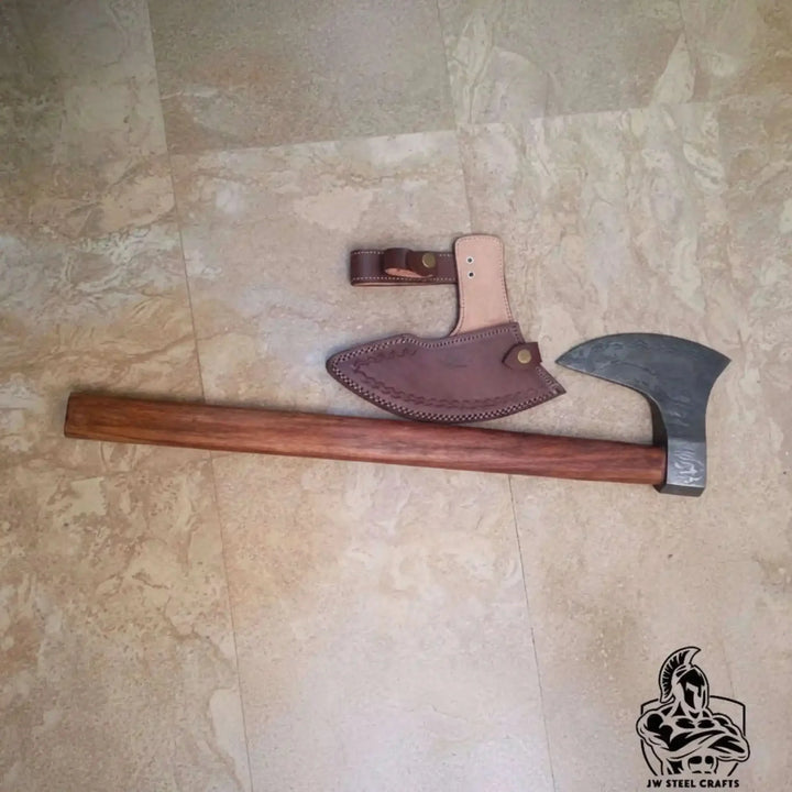 Damascus Steel Scandinavian Working Bearded Axe with Crescent Edge | JW SteelCrafts